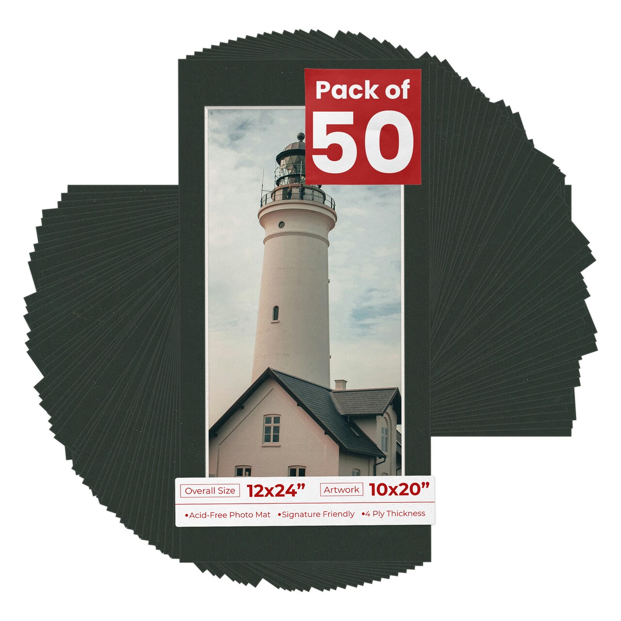 Textured Black Mat Board for 12x24 Frames - Fits 10x20 Photos